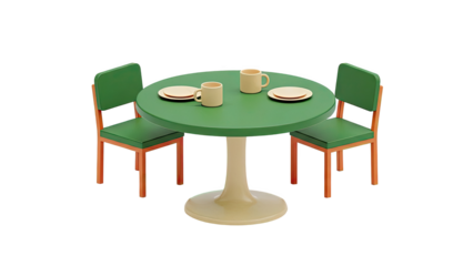 Green Tulip Table with Two Chairs, Mugs, and Plates