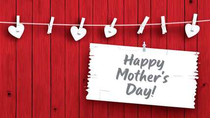 White Card with Text Happy Mother's Day Hanging