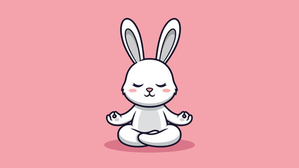 Obraz premium Cute white cartoon rabbit meditating peacefully in lotus pose with closed eyes.