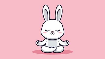 Obraz premium Cute White Cartoon Rabbit Meditating Peacefully in Lotus Pose.