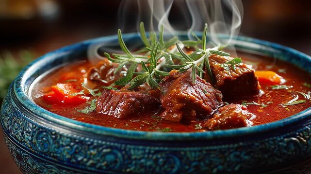 Experience the heartwarming process of preparing Hungarian goulash. Witness the blending of spices, tender meats, and fresh vegetables. A culinary journey full of tradition and warmth.