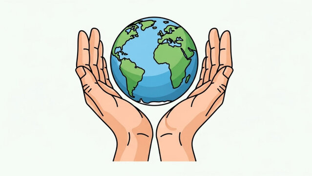 World in Gentle Hands: a gentle representation of environmental guardianship and global unity, as a pair of hands cradles the earth - Powered by Adobe