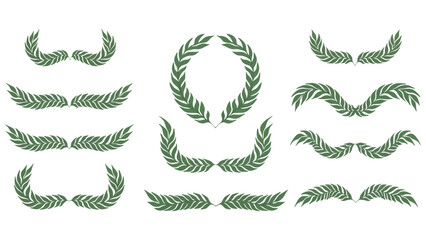 Elegant green laurel leaf borders and wreaths for decorative design elements