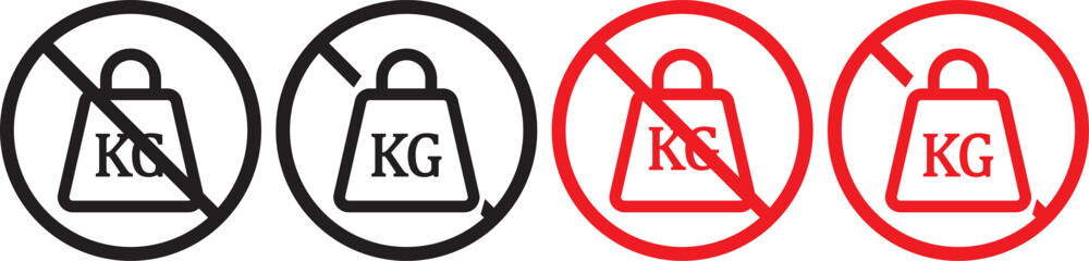 no Weight heavy kg icon. Maximum load limit symbols. No heavy lifting graphic design. Prohibited Kilogram Weight symbol line and bold style.  No kilogram (KG) icons
