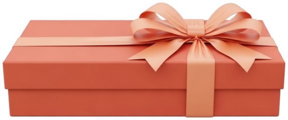 Long rectangular orange gift box with matching silk ribbon bow