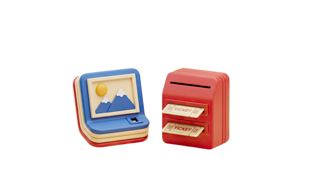 3D Rendering of a Ticket Dispenser and a Stacked Screen Icon - Powered by Adobe