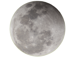 A bright full moon orbits through the dark night sky, revealing a round lunar surface covered in craters against the black void of the universe