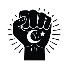 Muslim Solidarity Raised Fist with Crescent Moon and Star Vector