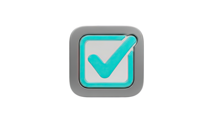 3D Turquoise Check Mark in a Grey Square Icon