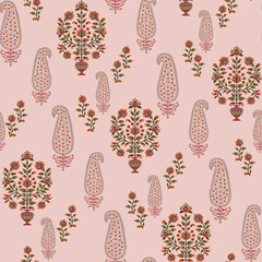 seamless  Ethnic Textile Digital paisley flower leaf bunch Pattern background texture design