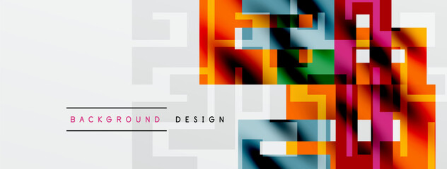 Abstract geometric pattern. Bright colors overlap gray shapes. Modern design element for backgrounds, banners, presentations.