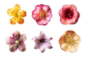 Colorful Assorted Botanical Flowers on White Background