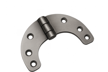 Curved door hinge brushed nickel finish transparent background