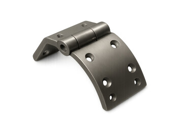 Brushed metal hinge mechanism on transparent background