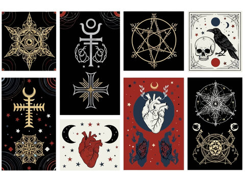 A mystical collection of occult symbols for witchcraft and esoteric practices.