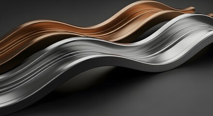 A modern abstract sculpture made of wavy metallic strips in different colors