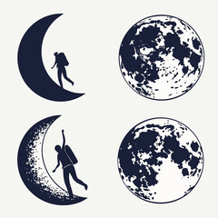 Silhouettes of hikers and moons © Rajiya