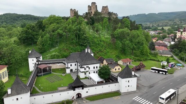 Aerial view of Divin Castle in the village of Divin in Slovakia
