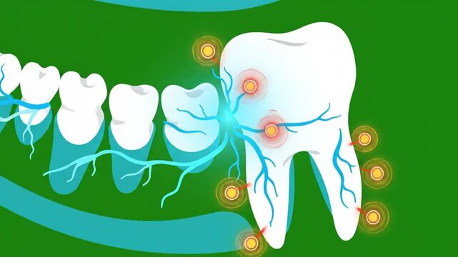 Sci-Fi Scan of Wisdom Tooth Impaction Rotating Animation on Green Background Dentistry and Oral Health with Nerve