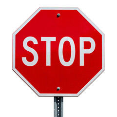 Obraz premium A classic red octagonal road sign with white text, mounted on a metal pole