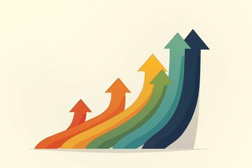 Rainbow arrows ascend in sequence, symbolizing growth, progress, and forward momentum toward success.