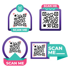 Scan me set collection, scan me illustration, qr code scanning label collection, scan me label fullcolor, scan me banner collection