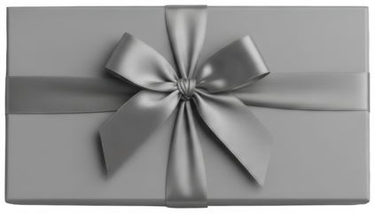 Gift box with gray ribbon and bow, studio lighting
