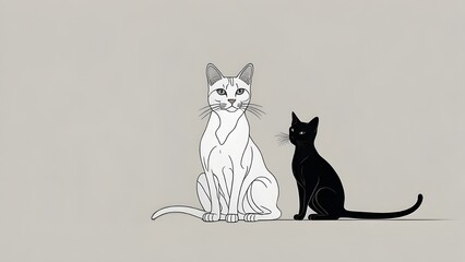 black and white cat continues line art 