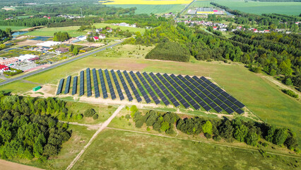 Aerial view of solar panel installation