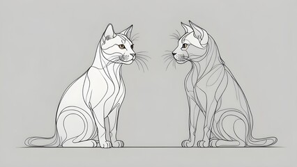 black and white cat continues line art 
