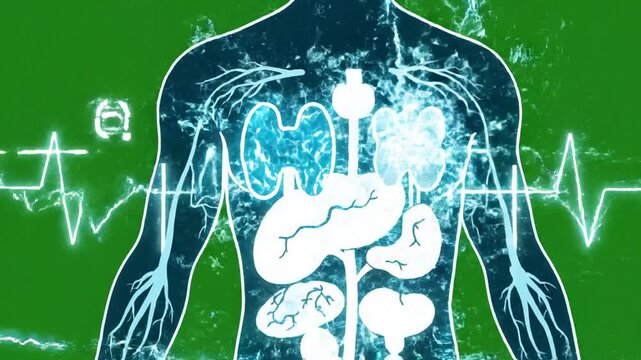 Sci-fi Visualization of Hormonal Imbalance with Endocrine System on Green Screen Background Anatomy Model Heartbeat