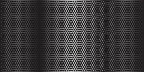Grill mesh pattern with metal texture for speaker and micro hole background or seamless net by black grid and circle grate steel screen. © Farrohah