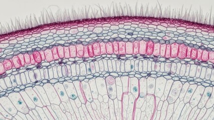 Intricate microscopic cross-section revealing vibrant plant tissue cellular architecture with