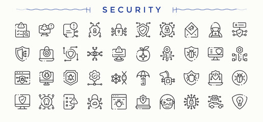 Security line icon set. Authentication icon set. Icons for UI design. Pack of authentication, access, control, key, access control, identification and more. Pictogram and infographic.