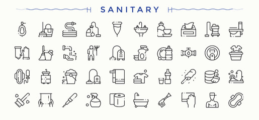 Sanitary icon set. Bathroom vector icon set. Contains such icons as disinfect, toilet, washroom, hygiene, bathroom and more. Vector illustration. Pixel perfect.