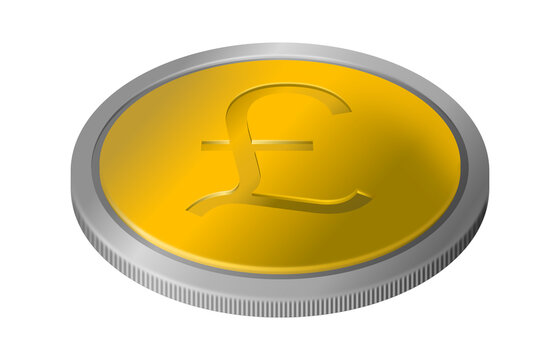 Gold coin with pound sterling symbol, silver rim. British currency illustration.