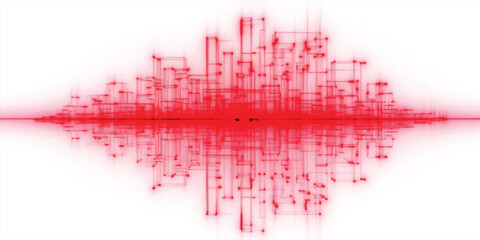 Abstract red hearts pattern background with urban skyscraper city skyline silhouette design