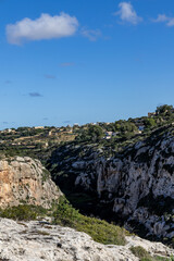 Naklejka premium Blue Grotto. Rocky coastline of Malta. Natural landscape