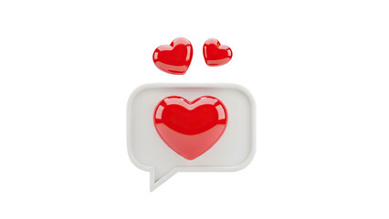 3D Red hearts on speech bubble icon on transparent background