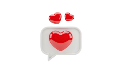 3D Red hearts on speech bubble icon on transparent background