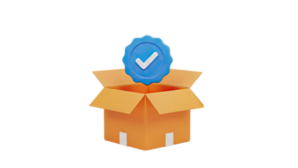 3D Render of Open Box with Blue Checkmark Badge