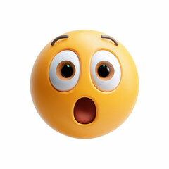 Fototapeta premium 3D cute shocked emoji face with wide eyes and open mouth, glossy yellow emoticon isolated on transparent background.