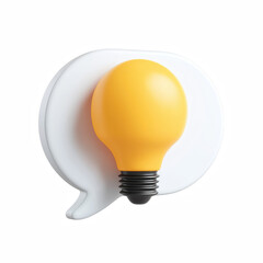 3D white speech bubble with yellow light bulb icon, idea and communication isolated on transparent background.