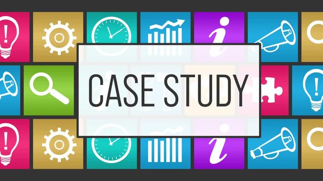 Case Study Colorful Business Symbols Squares Lines Background Box Text 