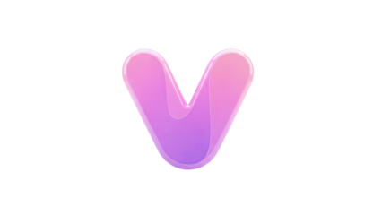 3D Glossy Pink and Purple Letter V on transparent background