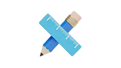 3D Render of Blue Pencil and Ruler Crossed
