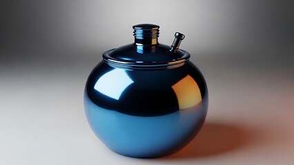A blue ceramic vase with a glossy finish and a unique lid design