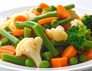 Plate of vibrantly colored steamed vegetables ready to eat