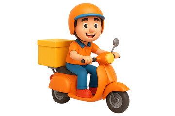 Cute courier character driving a motorbike for fast delivery service concept isolated 3D illustration