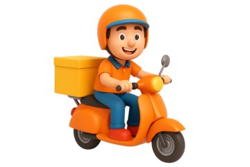 Cute courier character driving a motorbike for fast delivery service concept isolated 3D illustration